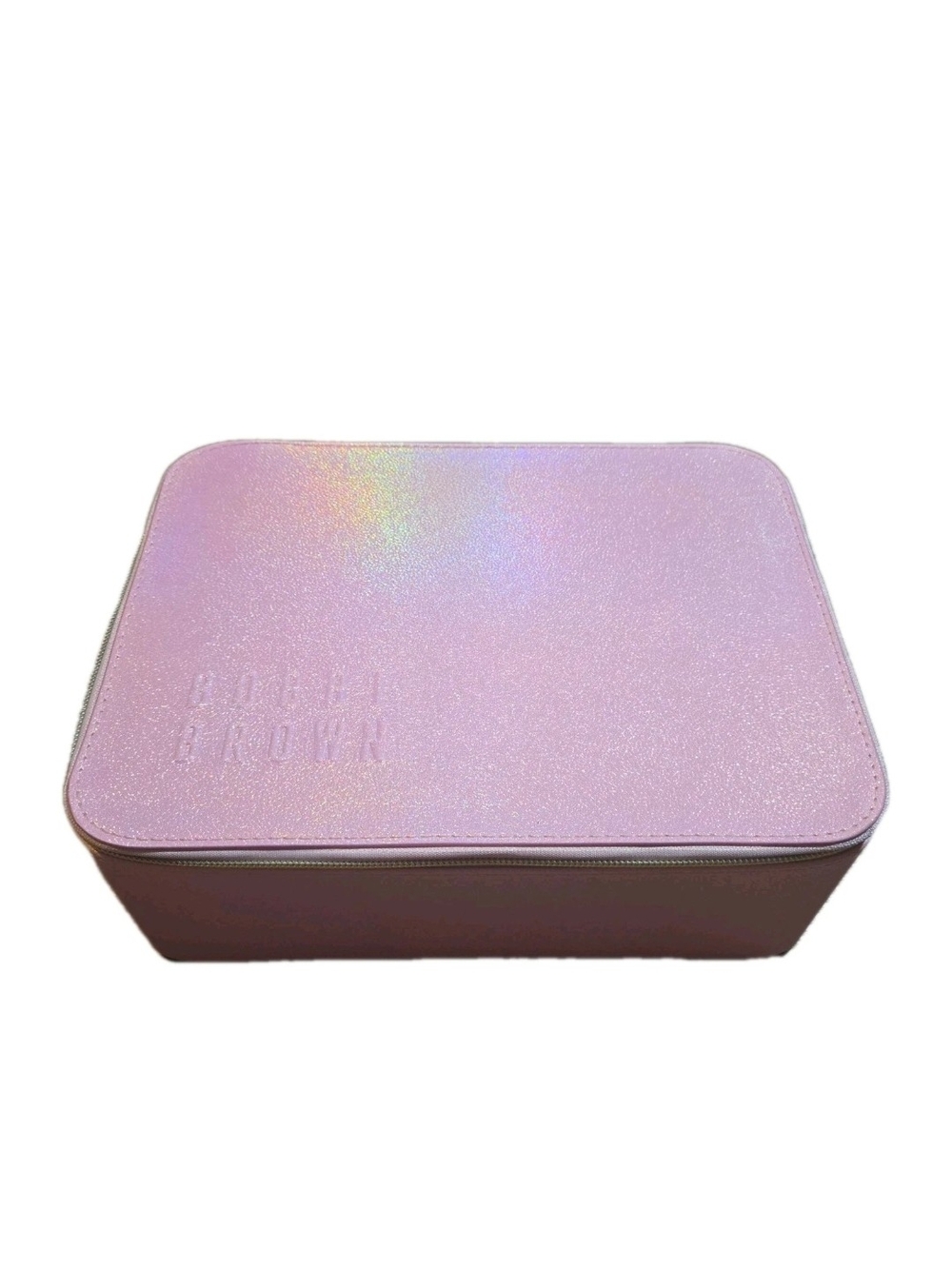 Bobbi Brown Makeup Beauty Case With Mirror & Handle Shimmery Pink Zip Closure